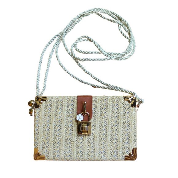 Women Mini Straw Woven Crossbody Shoulder Bag Flower Handbag Purse Cottagecore - Picture 2 of 8